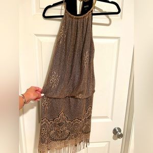 SLNY Cocktail dress metallic gold lace